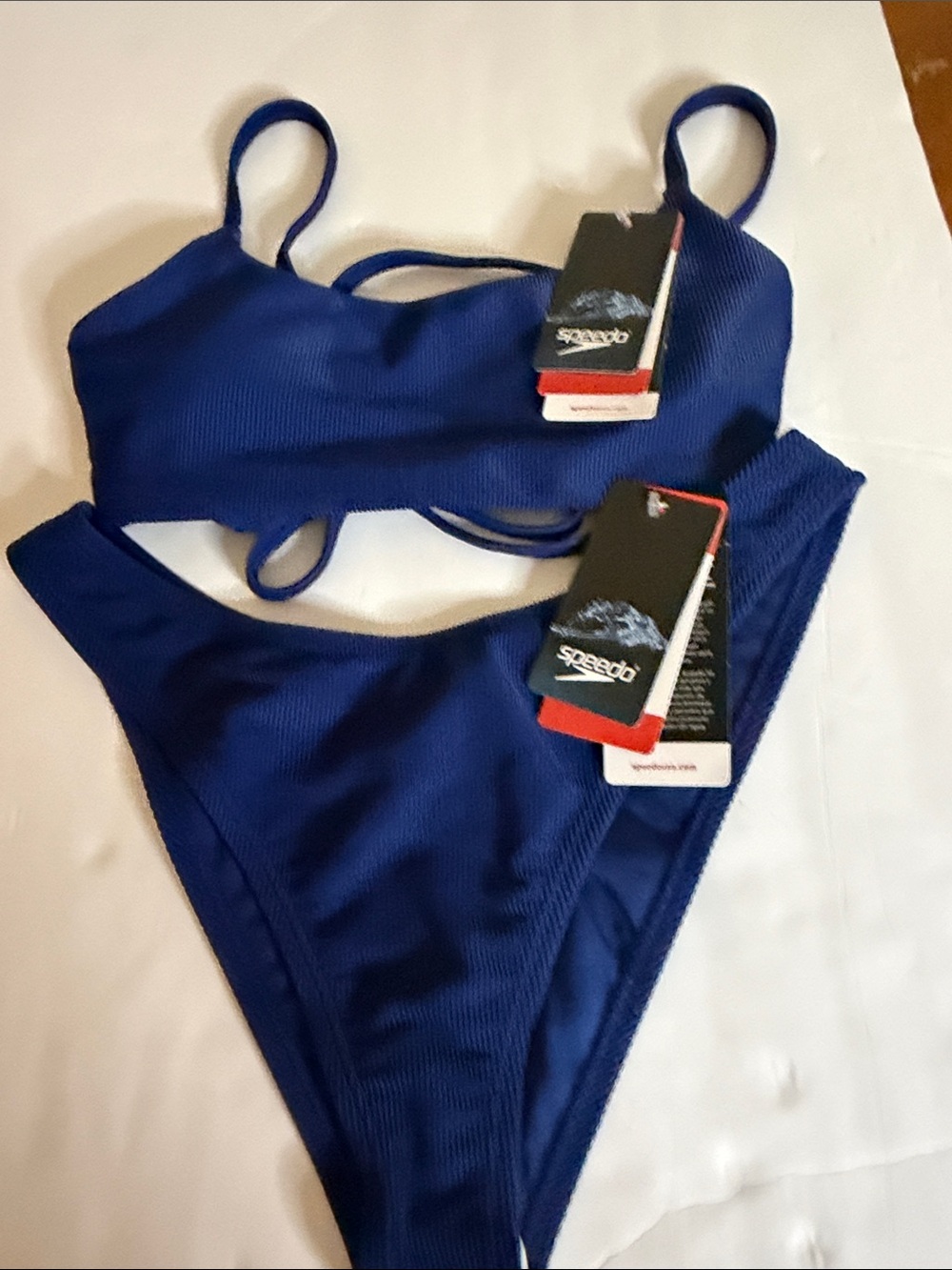 Speedo Blue Ribbed Two-Piece Swim Set - Picture 2 of 16